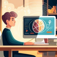 Eine Person, die vor dem eigenen Endgerät lernt