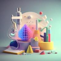 Bunte Figuren und Formen, die Wissenschaft stilistisch andeuten sollen