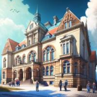 Ein schlossartiges Universitätsgebäude